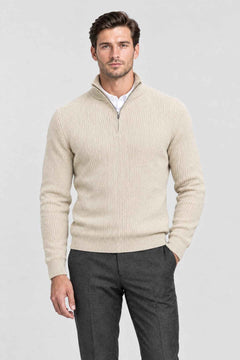 Men's Quarter-Zip Jumper - Slim Ribbed