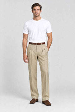 Men's Pleated Linen-Look Trousers