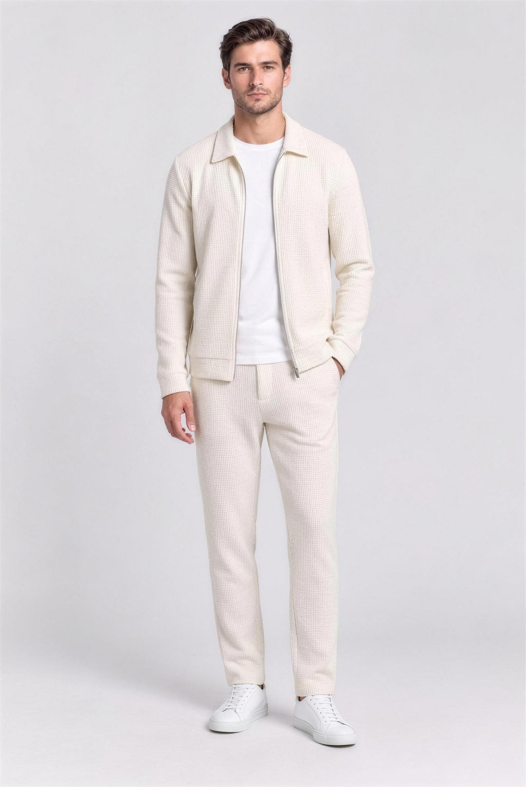 The Kingsway Waffle Knit Set in Ecru – men's matching sets by WARDLEY London