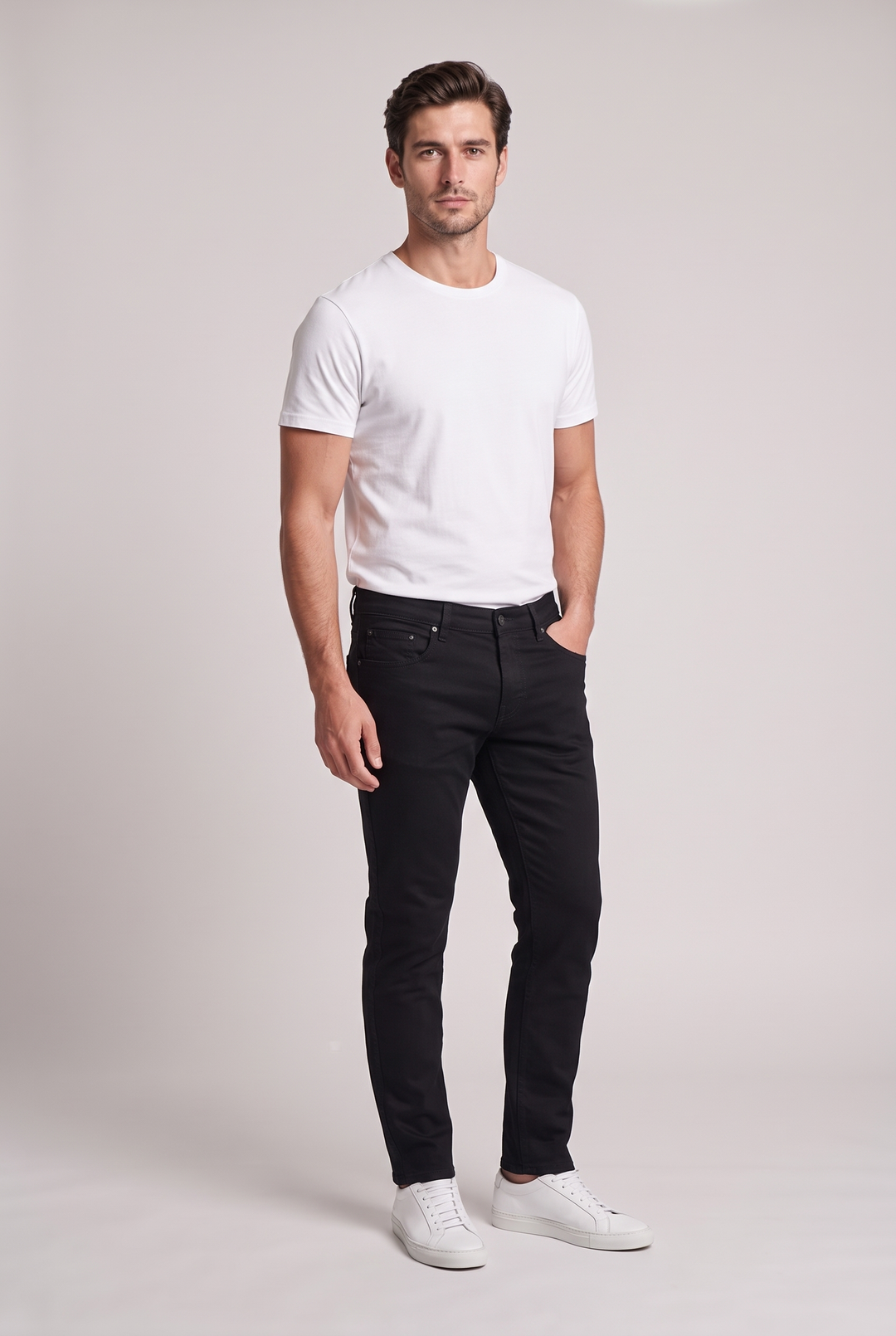 Men's Slim Stretch Jeans in black (AI-generated studio image)