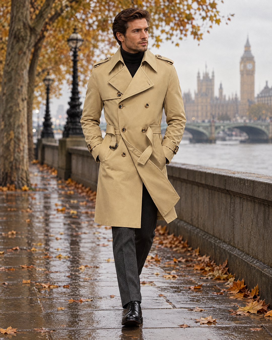 Embankment trench coat on the Victoria Embankment