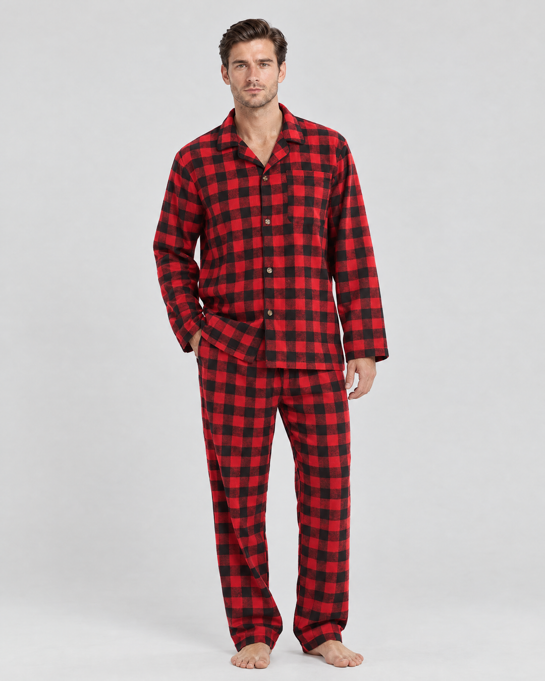 Richmond flannel pyjama set, Red Check, studio