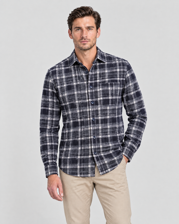 Islington flannel shirt, Navy Check, studio