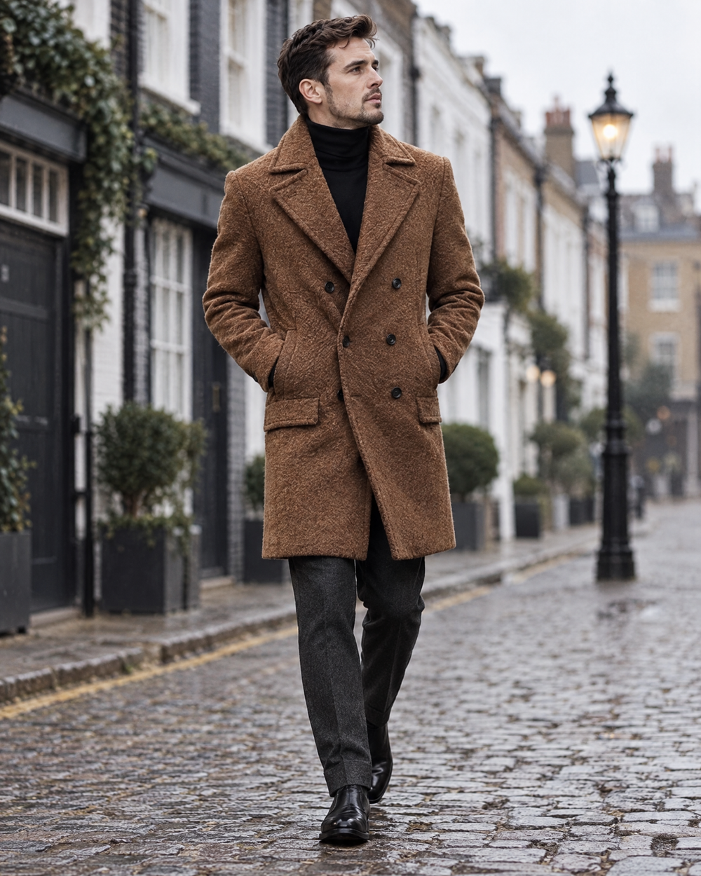 Marlow peacoat in a Mayfair mews