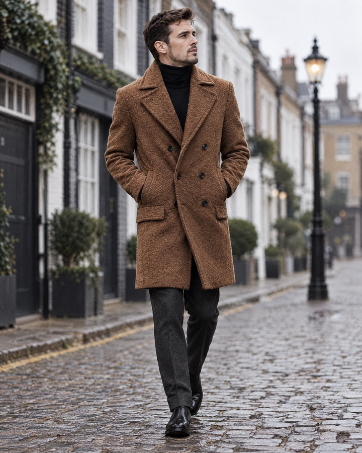 Marlow peacoat in a Mayfair mews