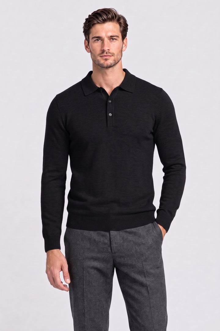 The Aldwych Knitted Polo in Black – men&