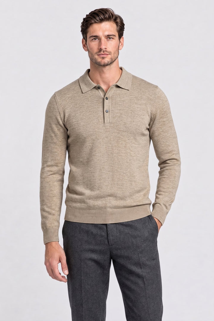 The Aldwych Knitted Polo in Camel – men&