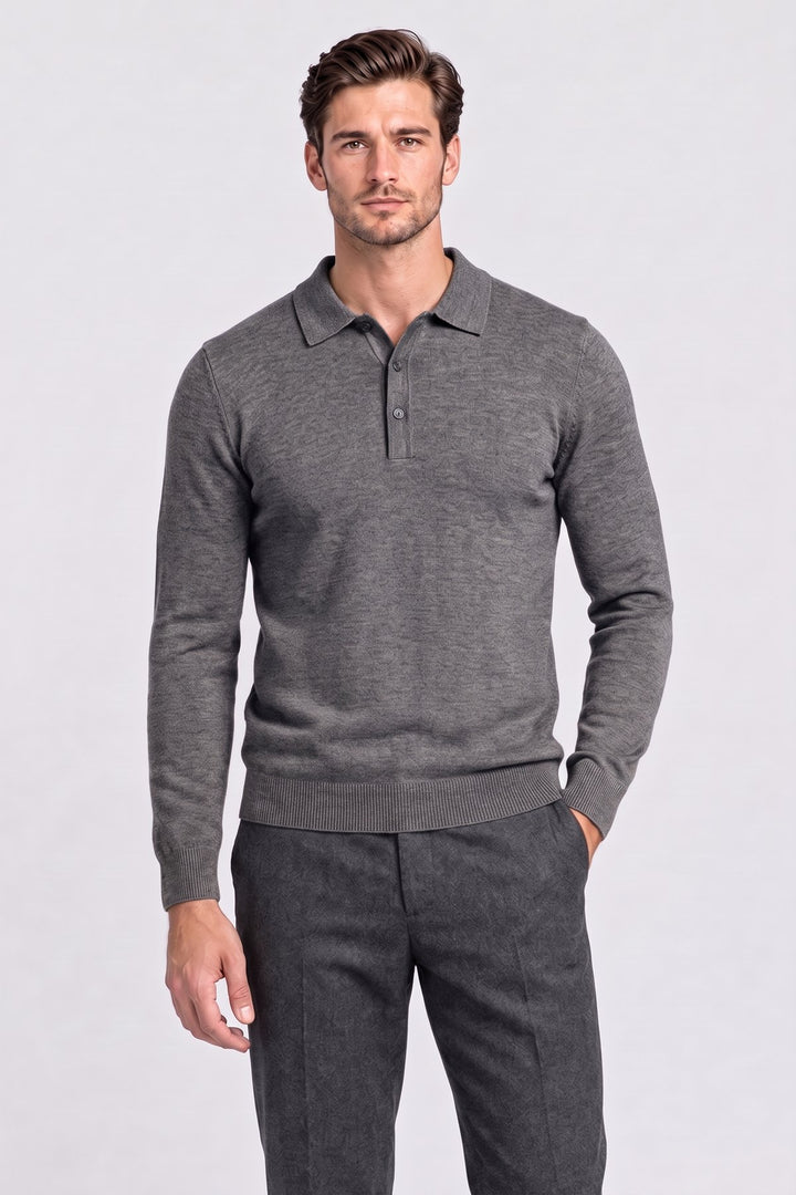 The Aldwych Knitted Polo in Charcoal – men&