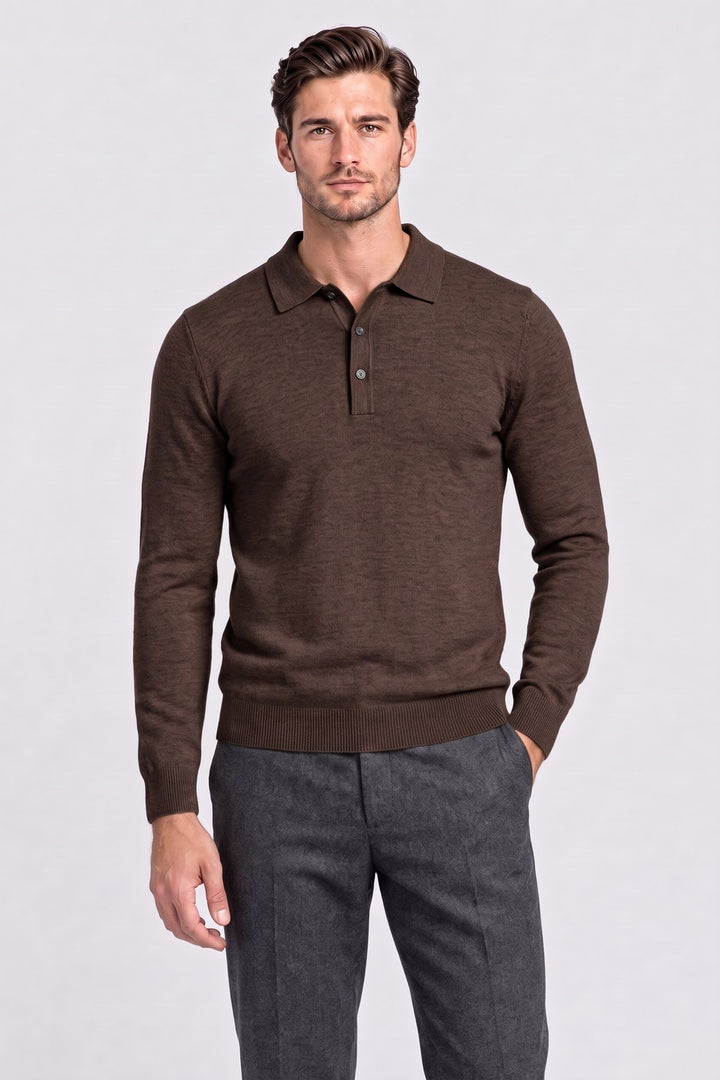 The Aldwych Knitted Polo in Chocolate – men&