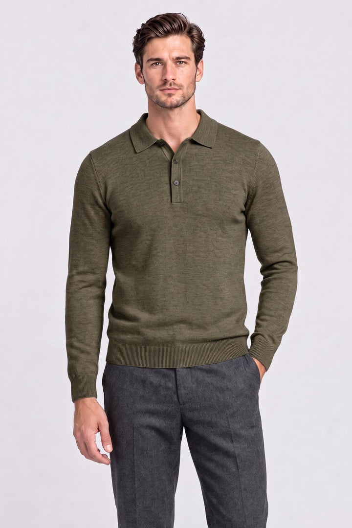 The Aldwych Knitted Polo in Dark Olive – men&
