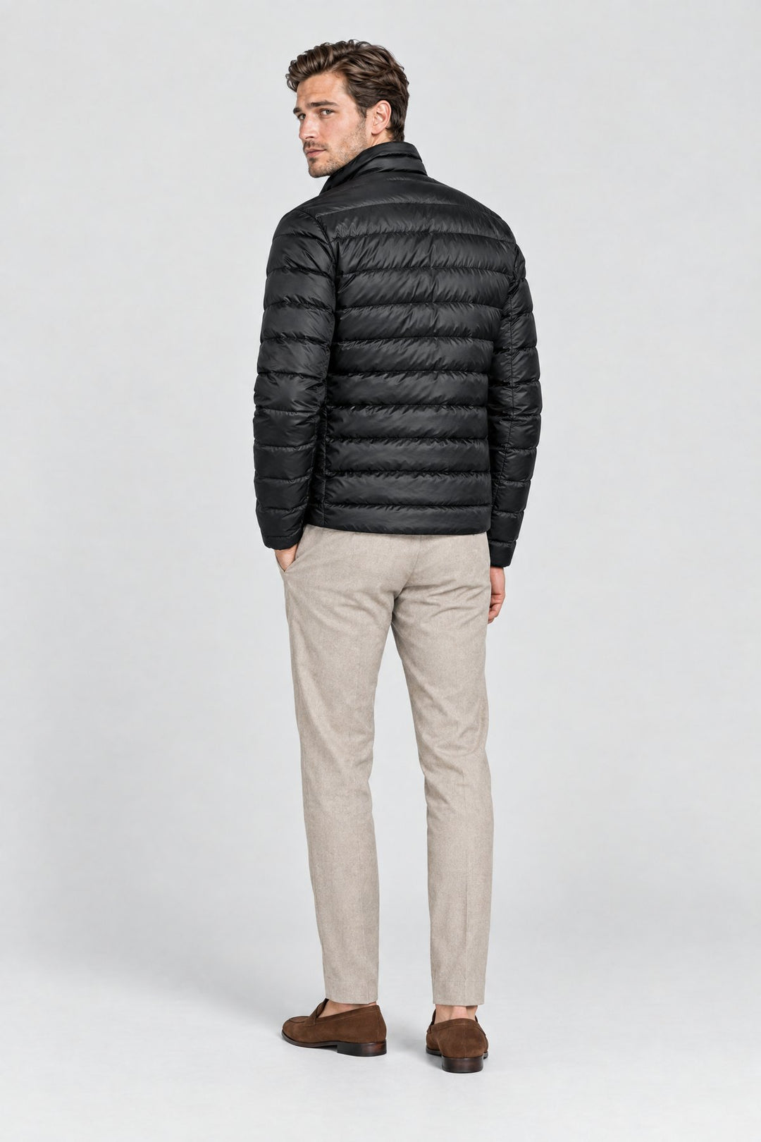 The Arlington Down Jacket in Black, back view