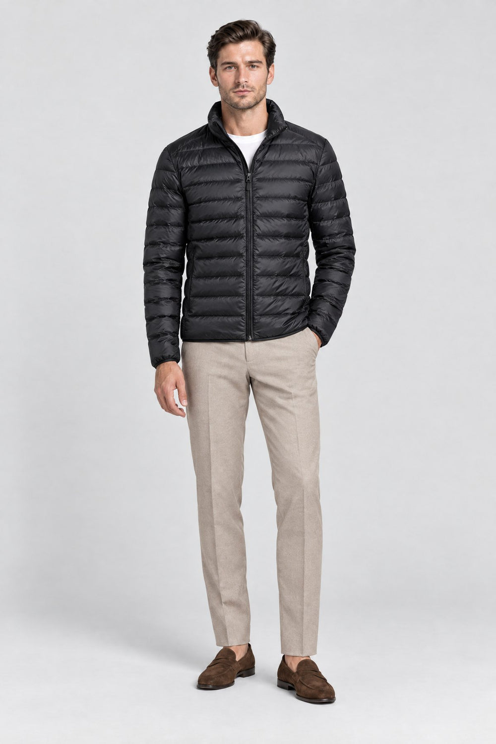 The Arlington Down Jacket in Black, on model