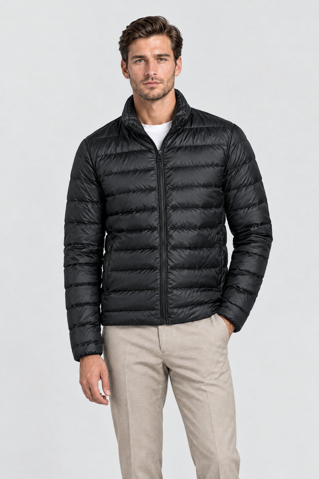 The Arlington Down Jacket in Black, on model