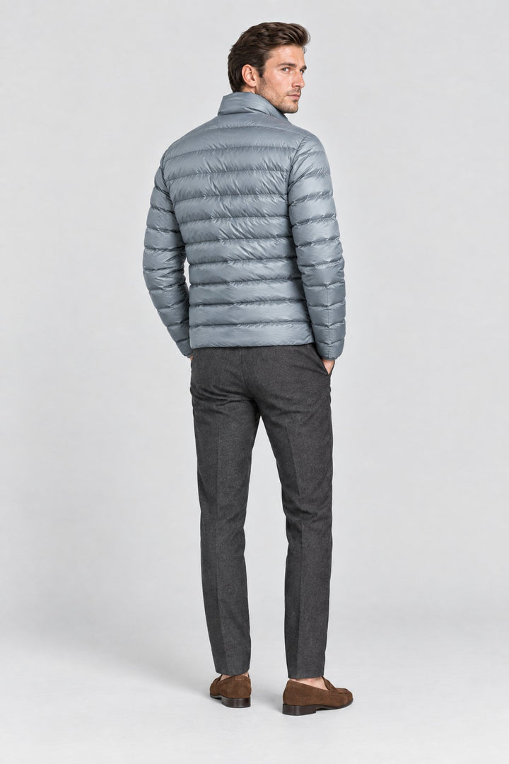 The Arlington Down Jacket in Stone Grey, back view