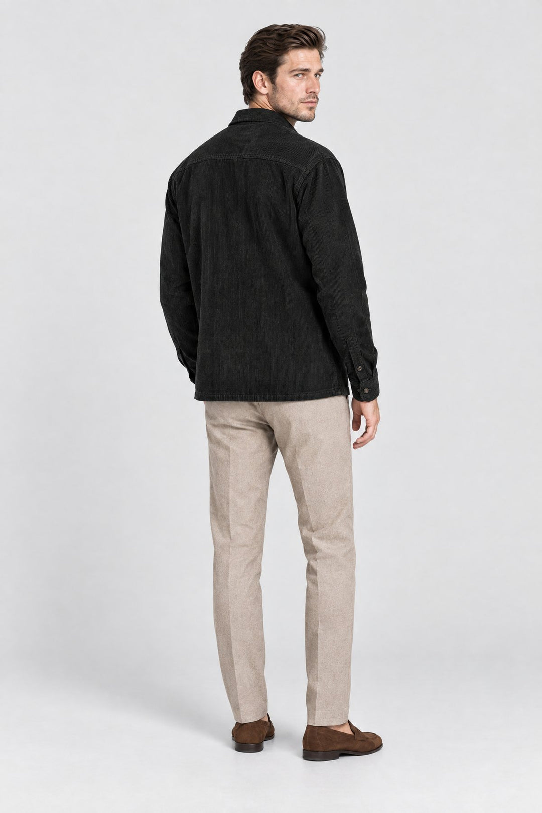 The Barbican Cord Overshirt in Black, back view