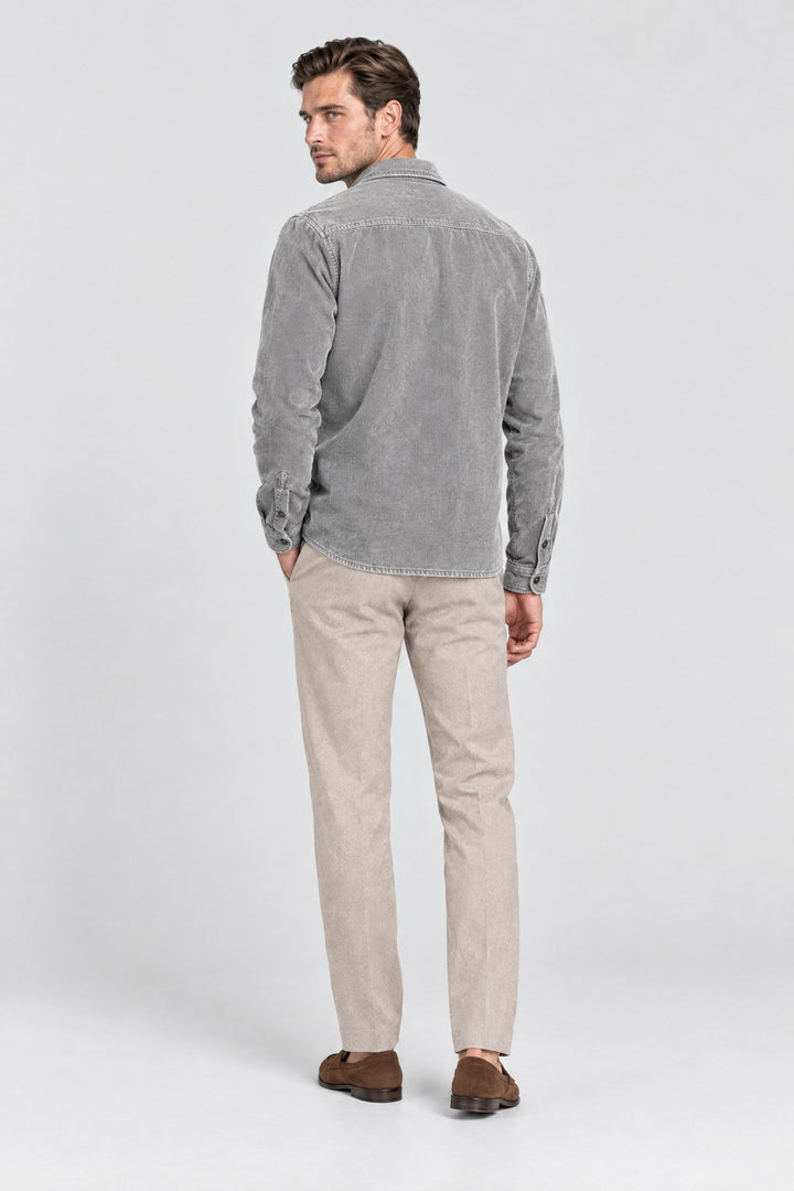 The Barbican Cord Overshirt in Grey, back view