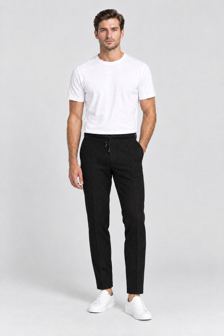 The Battersea Waffle Jogger in Black, on model