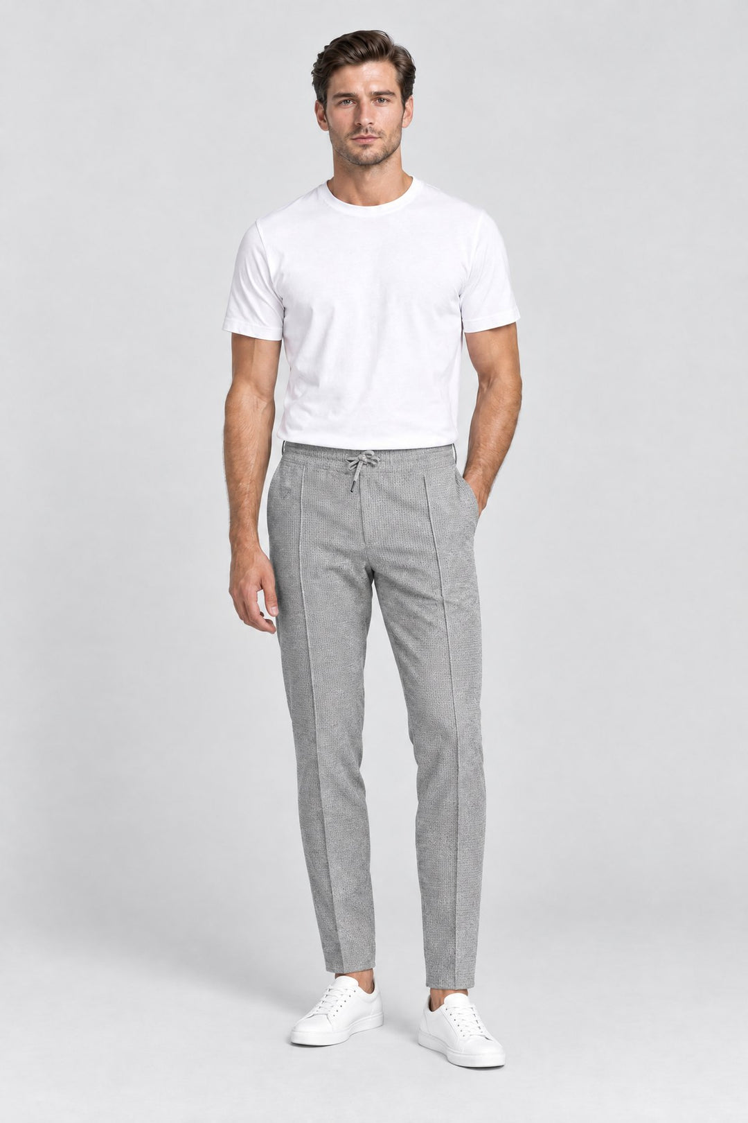The Battersea Waffle Jogger in Grey Marl, on model