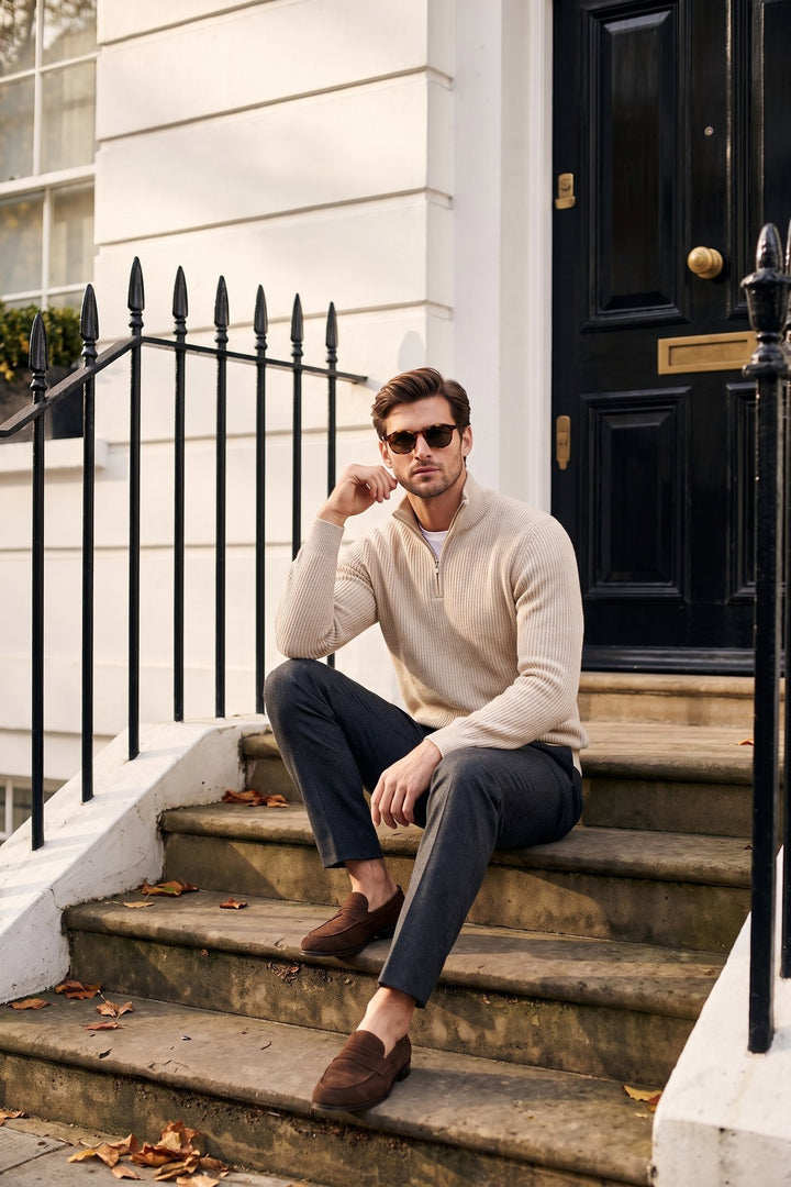 The Belgrave Quarter-Zip styled in London