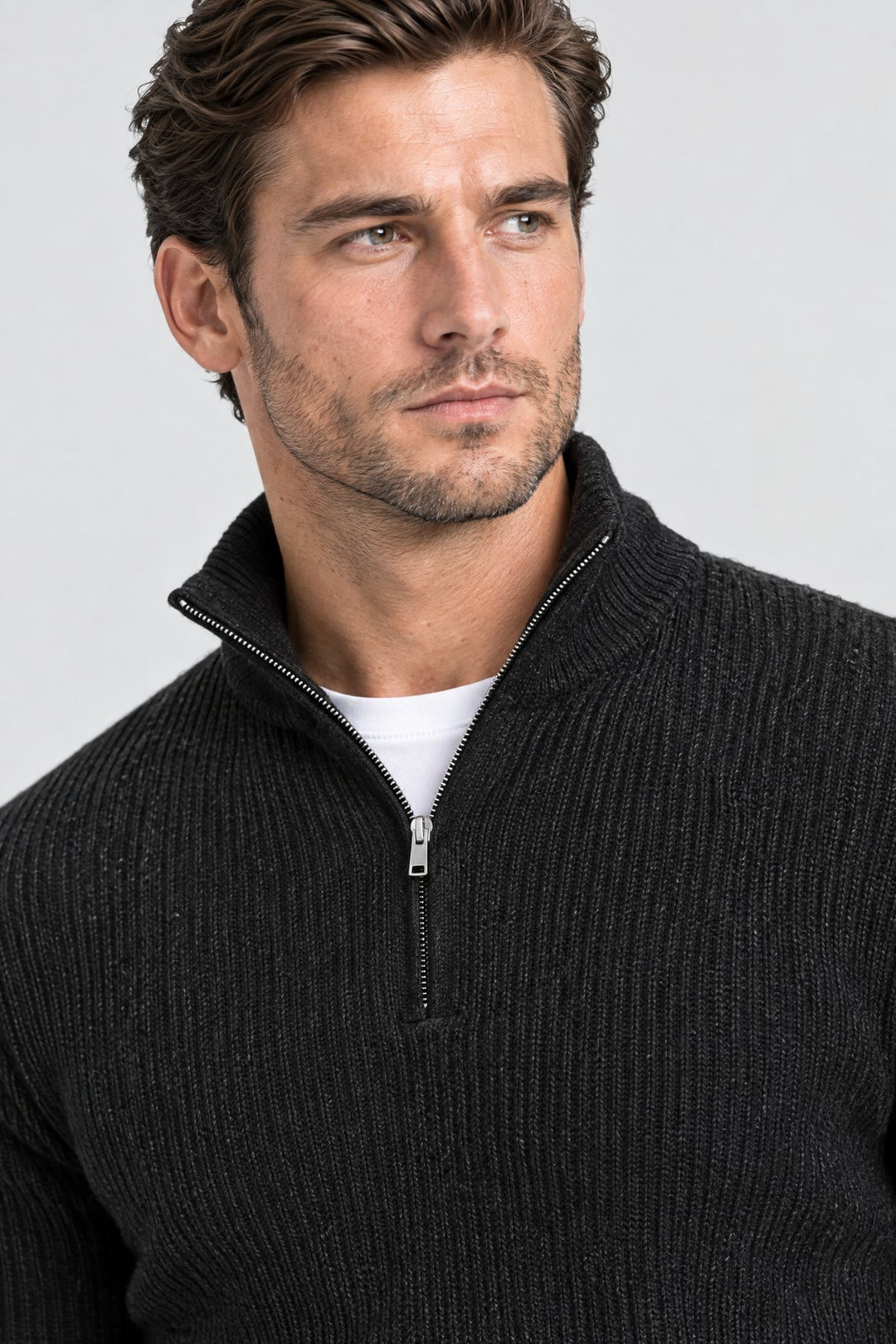 The Belgrave Quarter-Zip in Black, detail
