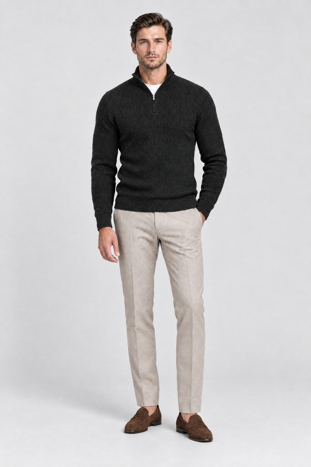 The Belgrave Quarter-Zip in Black, full length