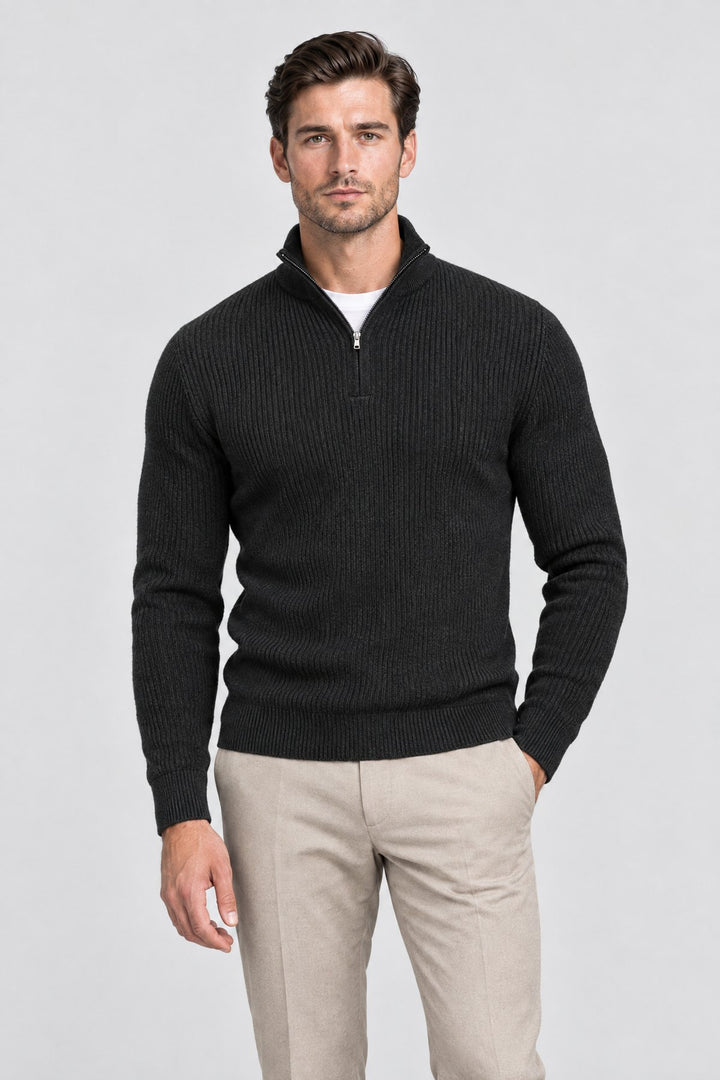 The Belgrave Quarter-Zip in Black worn by model