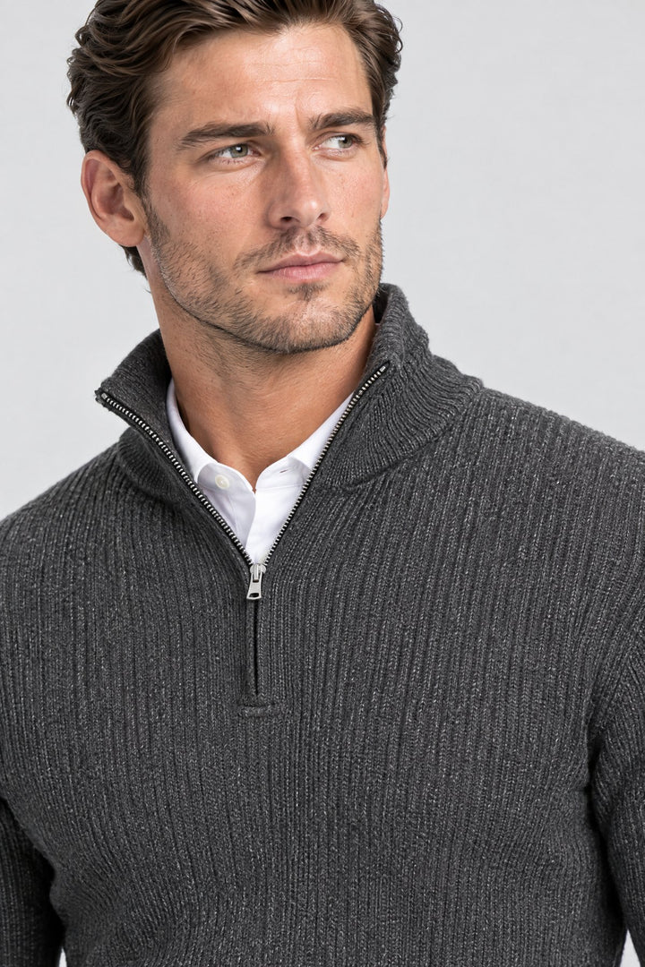 The Belgrave Quarter-Zip in Charcoal, detail