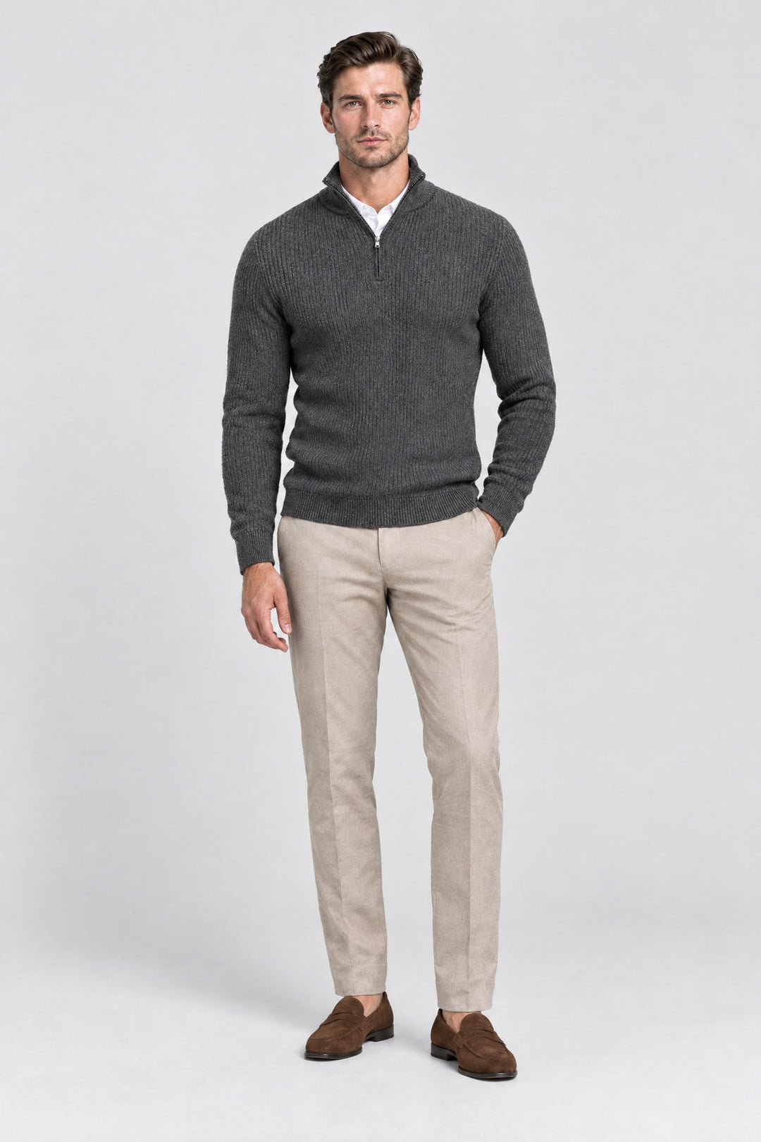 The Belgrave Quarter-Zip in Charcoal, full length
