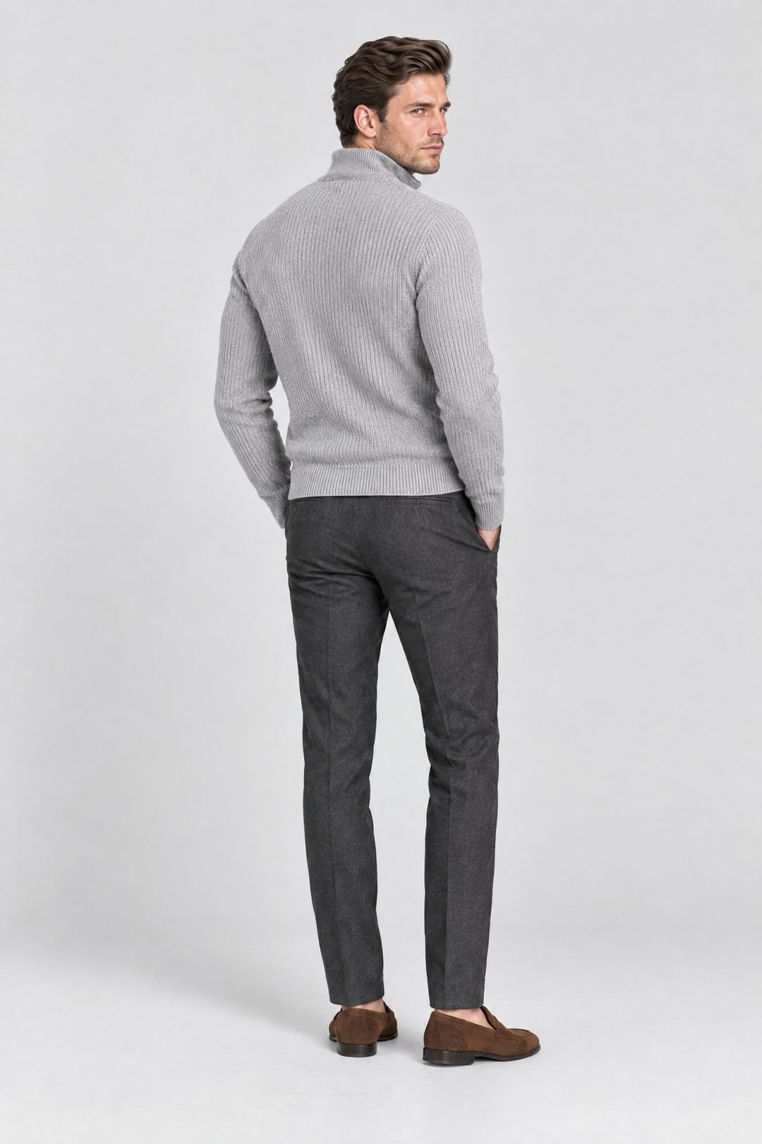 The Belgrave Quarter-Zip in Light Grey, back view
