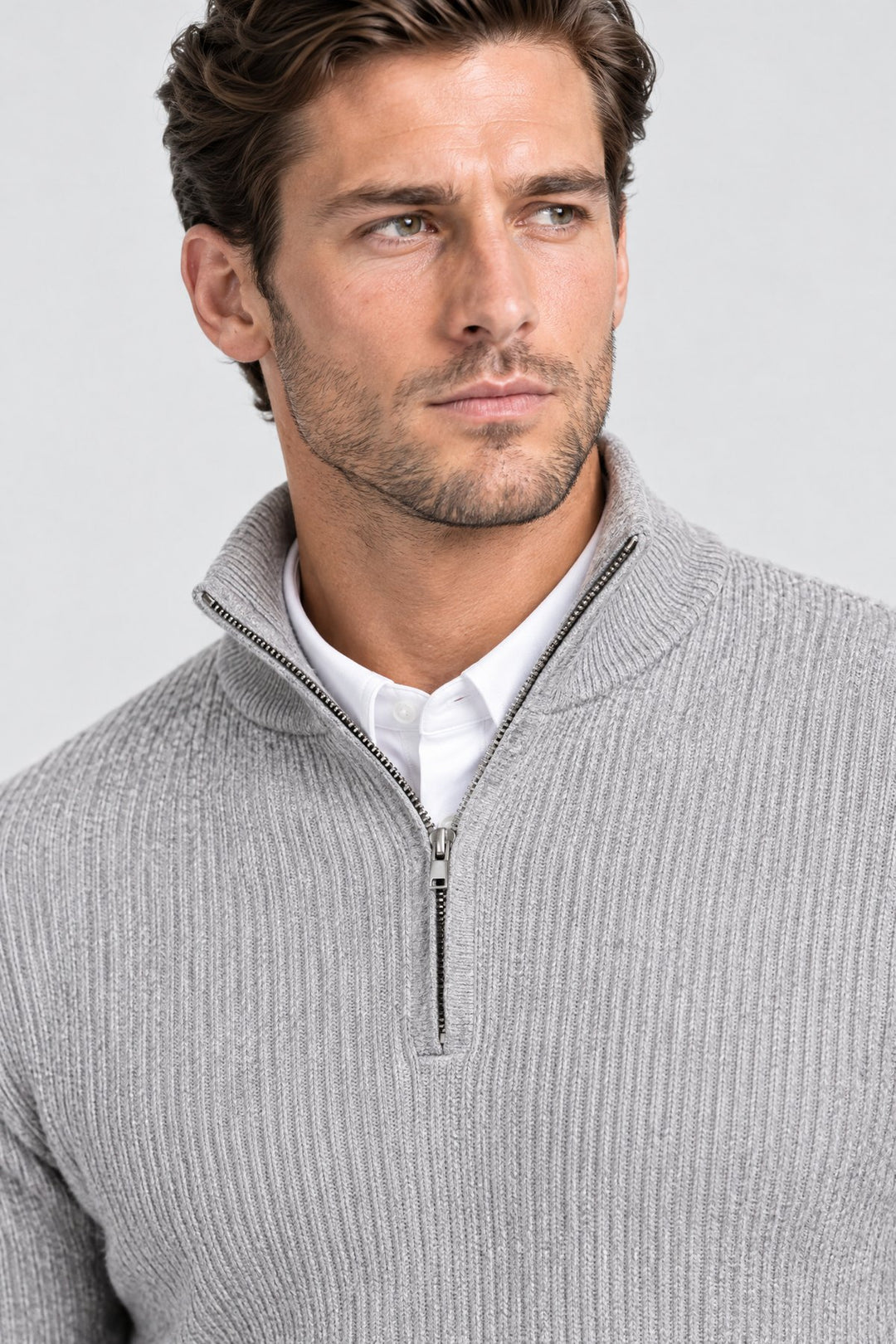 The Belgrave Quarter-Zip in Light Grey, detail