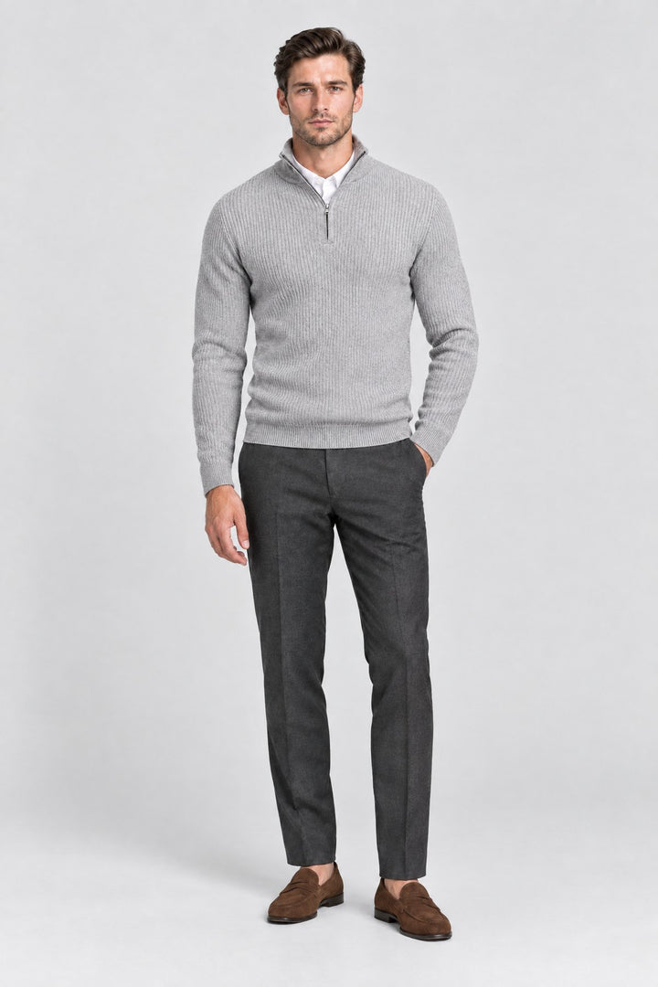 The Belgrave Quarter-Zip in Light Grey, full length