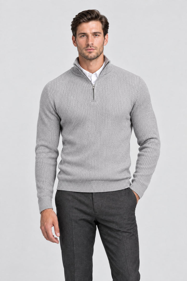 The Belgrave Quarter-Zip in Light Grey worn by model
