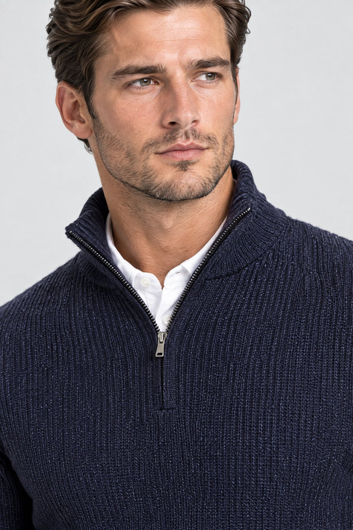 The Belgrave Quarter-Zip in Navy, detail