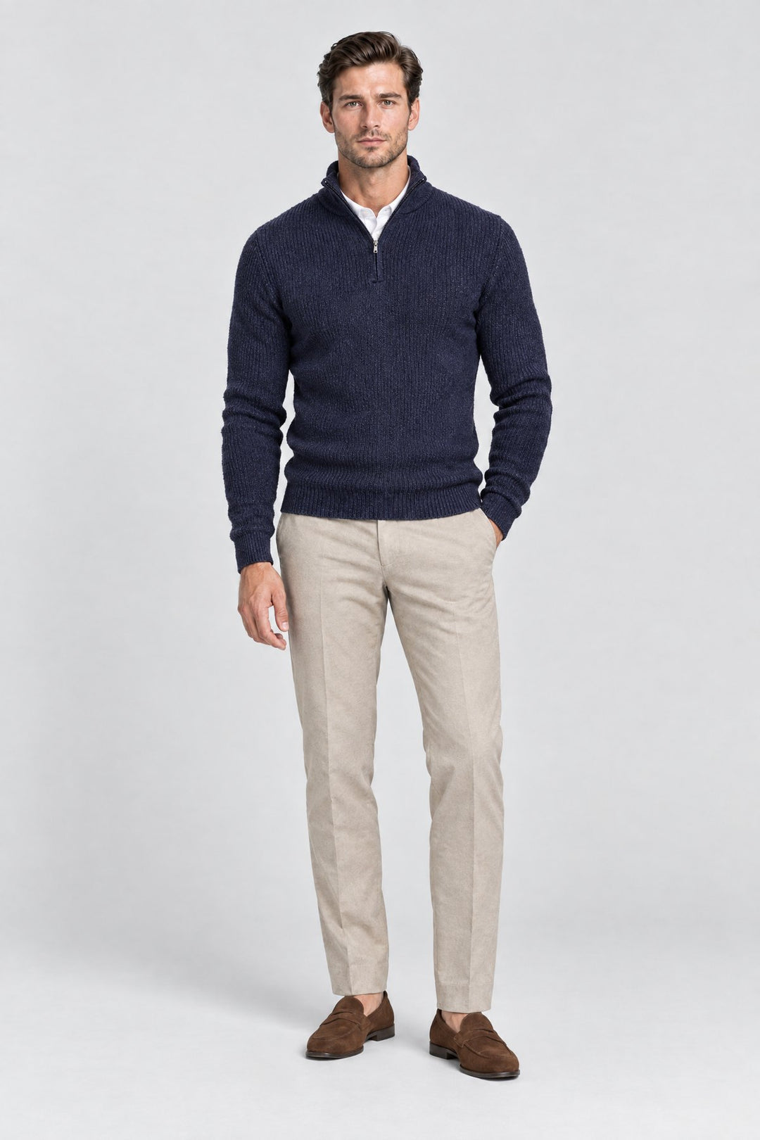 The Belgrave Quarter-Zip in Navy, full length