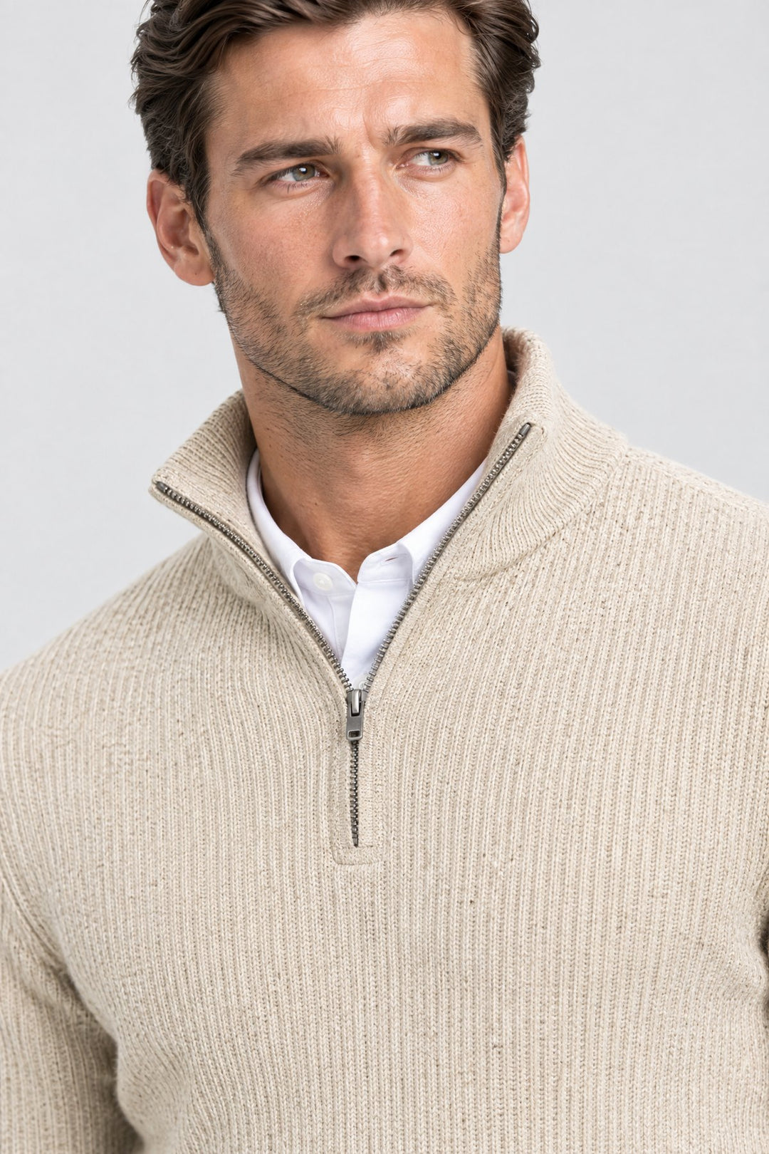 The Belgrave Quarter-Zip in Oat, detail