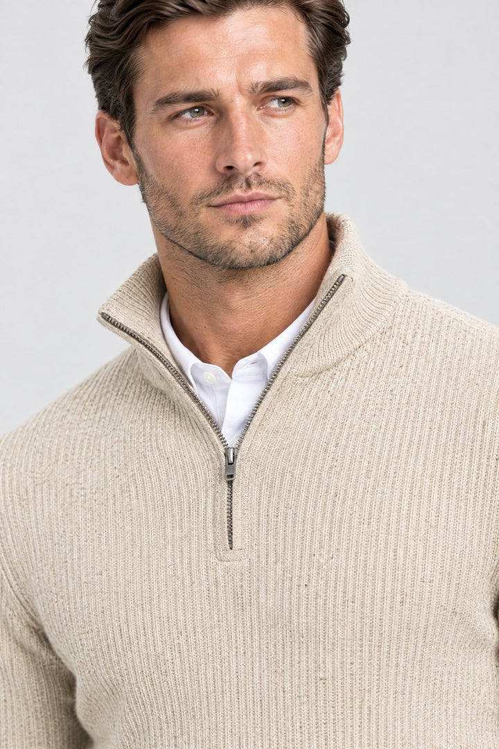 The Belgrave Quarter-Zip in Oat, detail