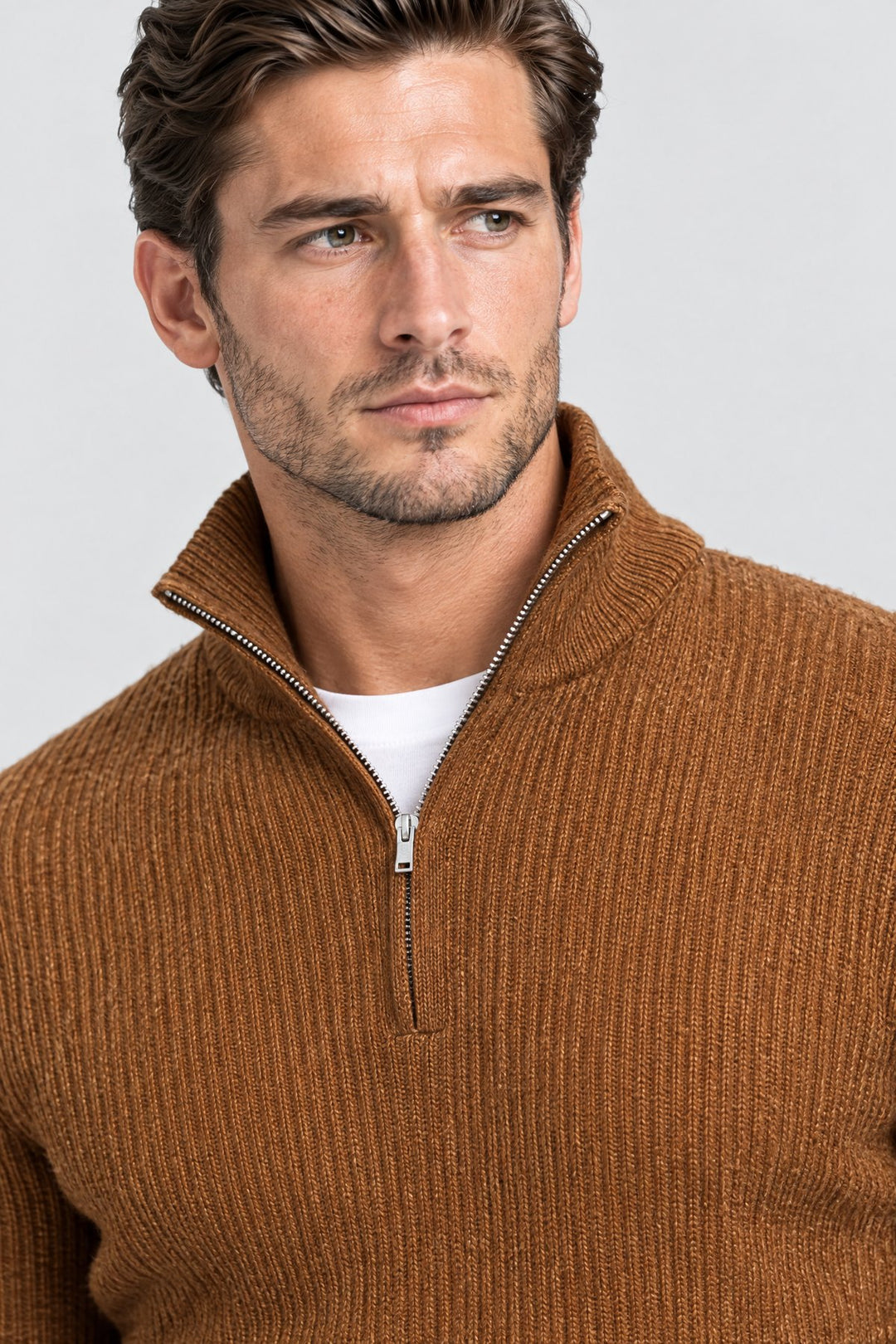The Belgrave Quarter-Zip in Tobacco, detail