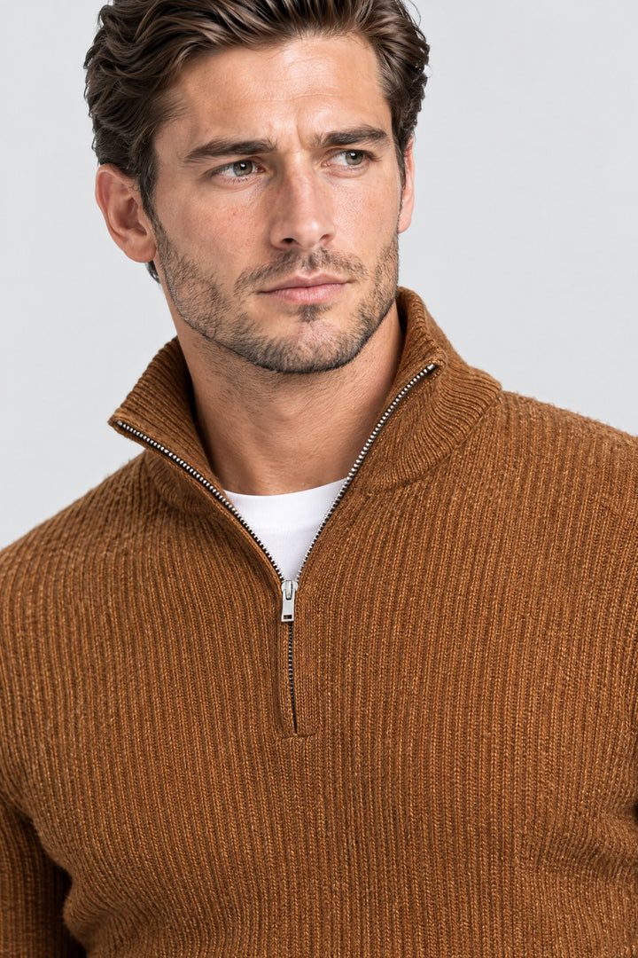 The Belgrave Quarter-Zip in Tobacco, detail