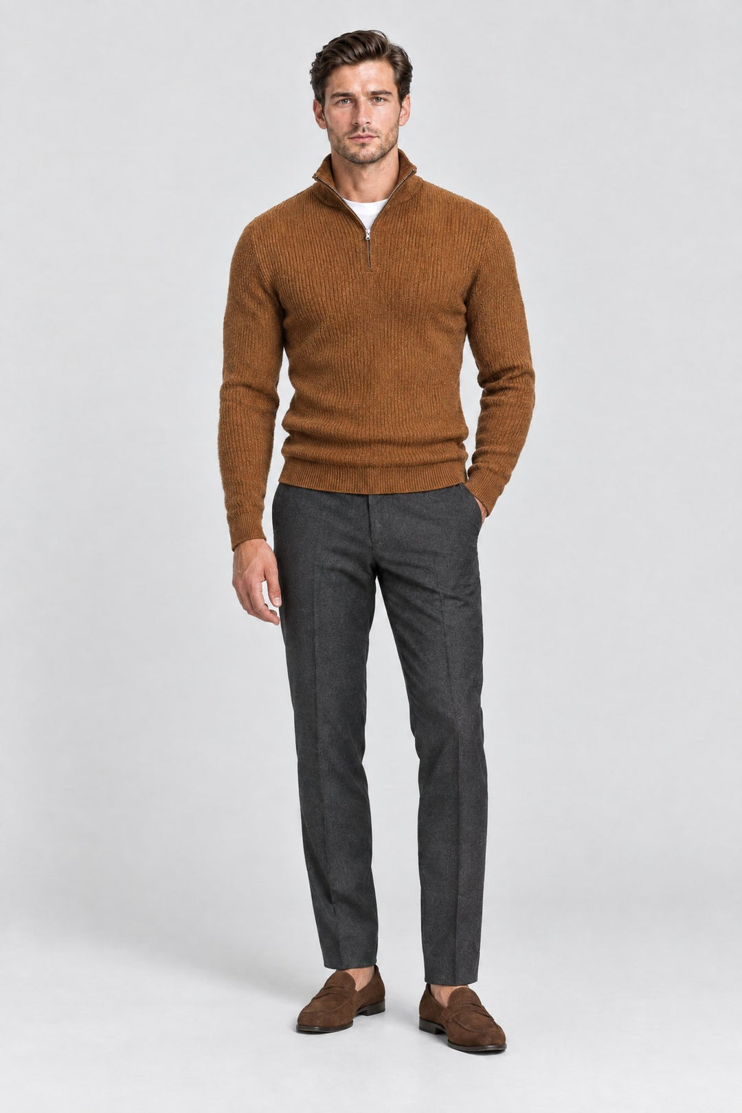 The Belgrave Quarter-Zip in Tobacco, full length