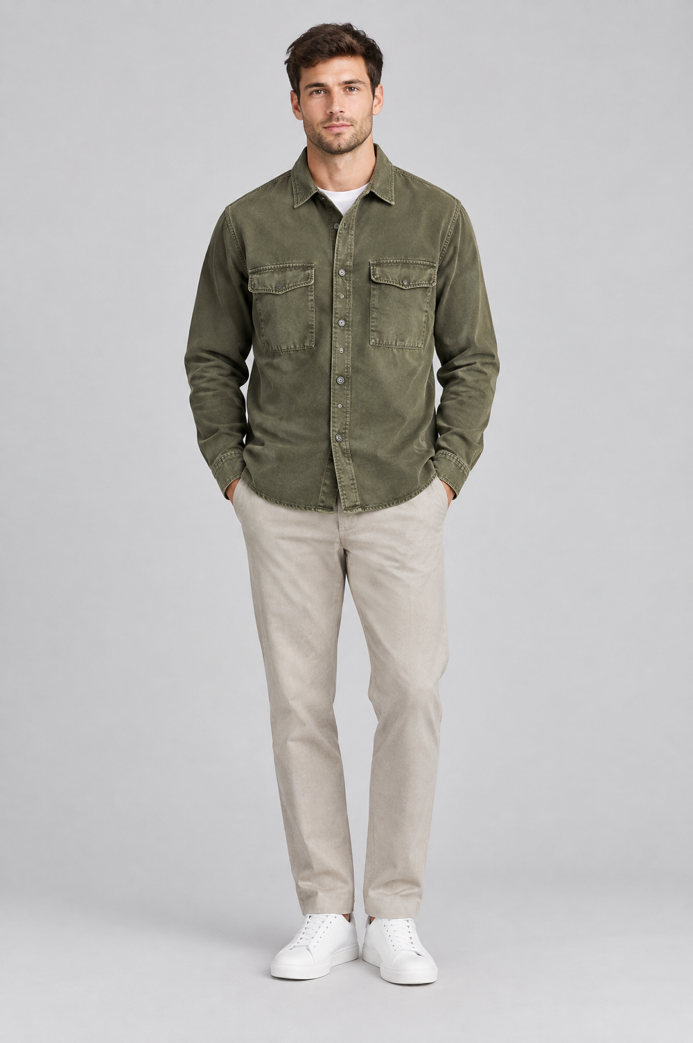 Men's Washed Cotton Overshirt in Olive – The Bermondsey by WARDLEY