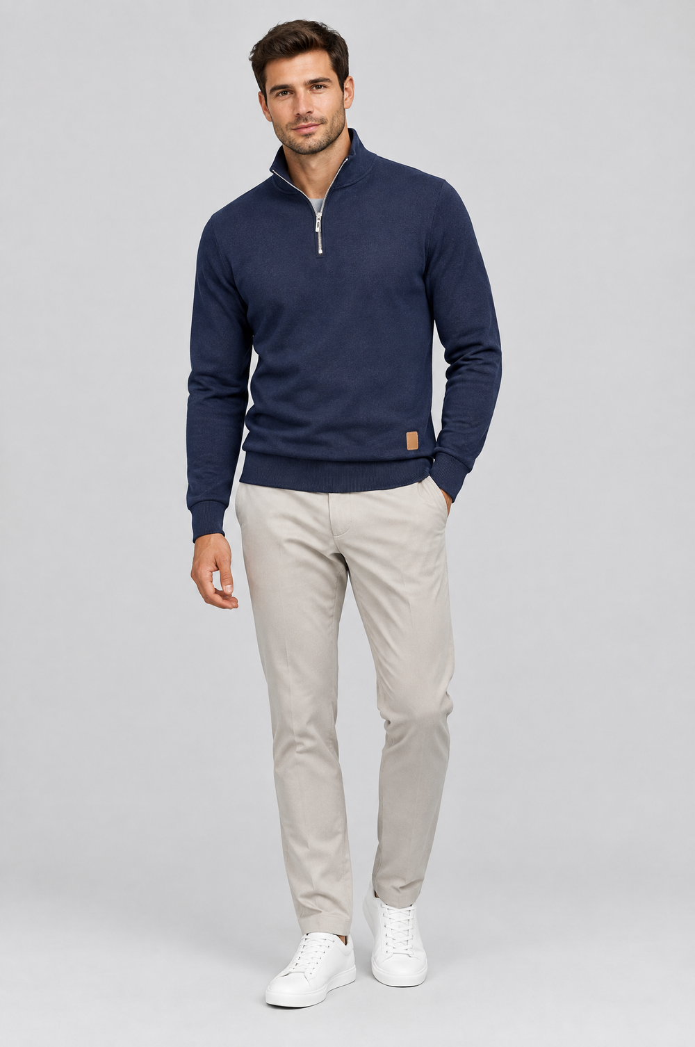 Men's Lightweight Quarter-Zip Knit Top in Navy – The Blackheath by WARDLEY