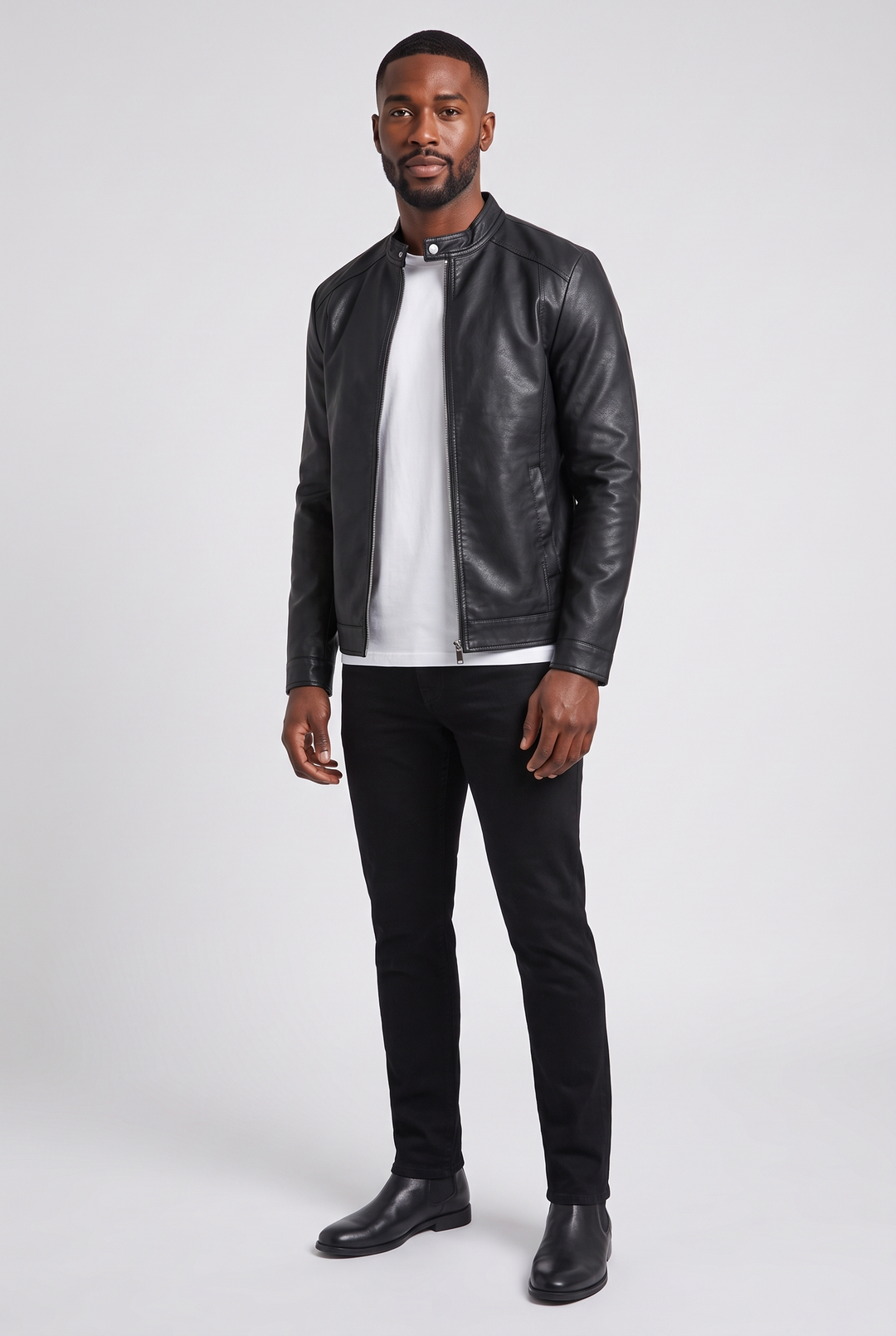 The Brompton Faux Leather Jacket in Black – menswear by WARDLEY London