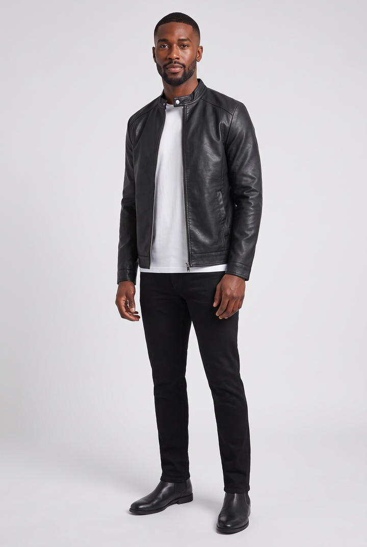 The Brompton Faux Leather Jacket in Black – menswear by WARDLEY London