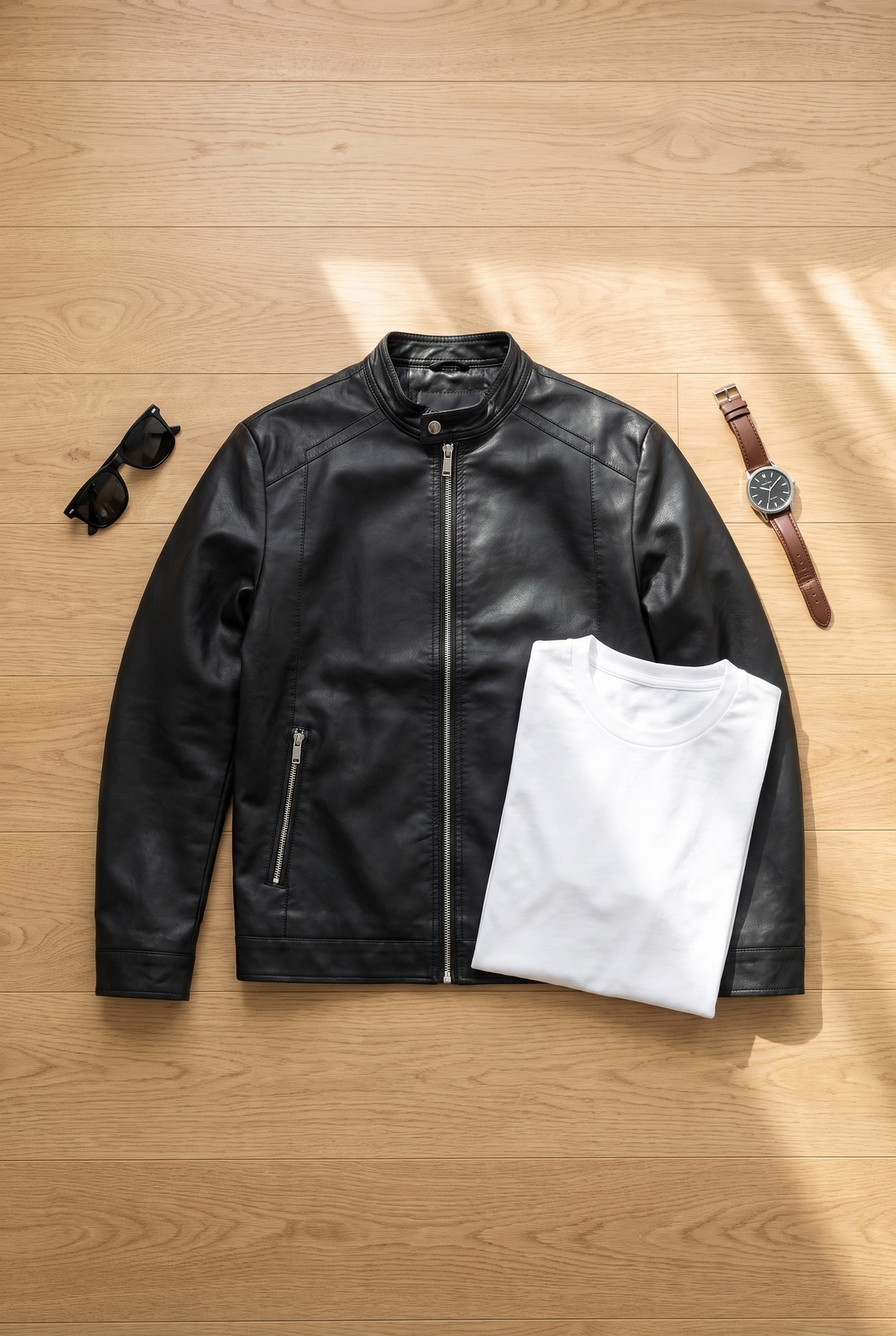 The Brompton Faux Leather Jacket flat lay