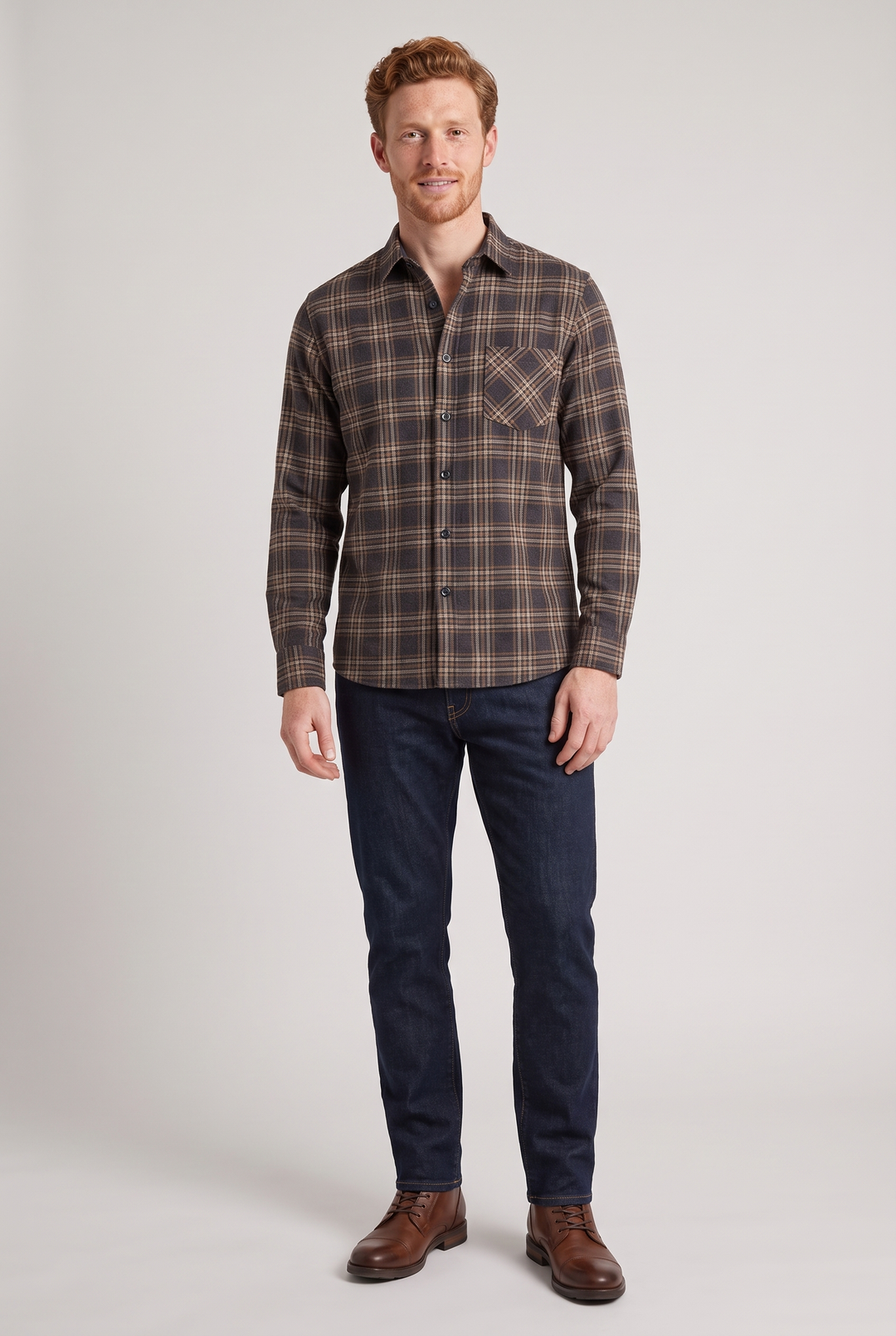 The Camberwell Fleece-Lined Check Shirt in Brown Check – menswear by WARDLEY London