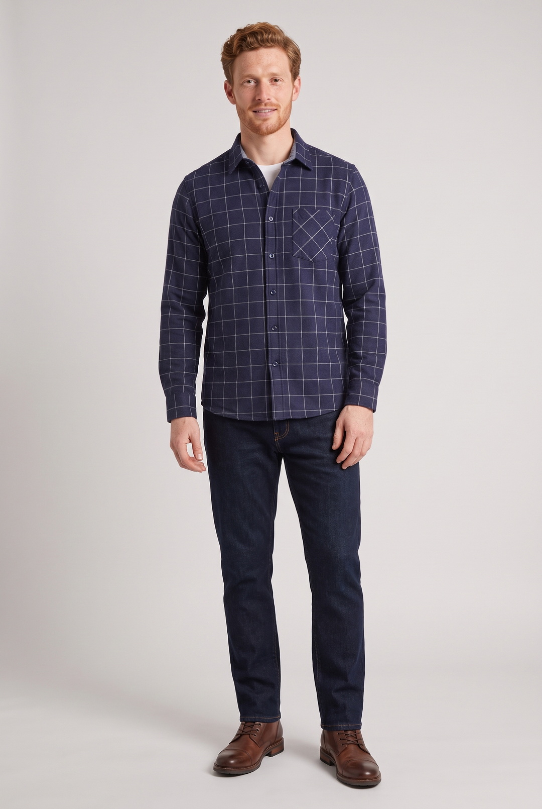 The Camberwell Fleece-Lined Check Shirt in Navy Check – menswear by WARDLEY London