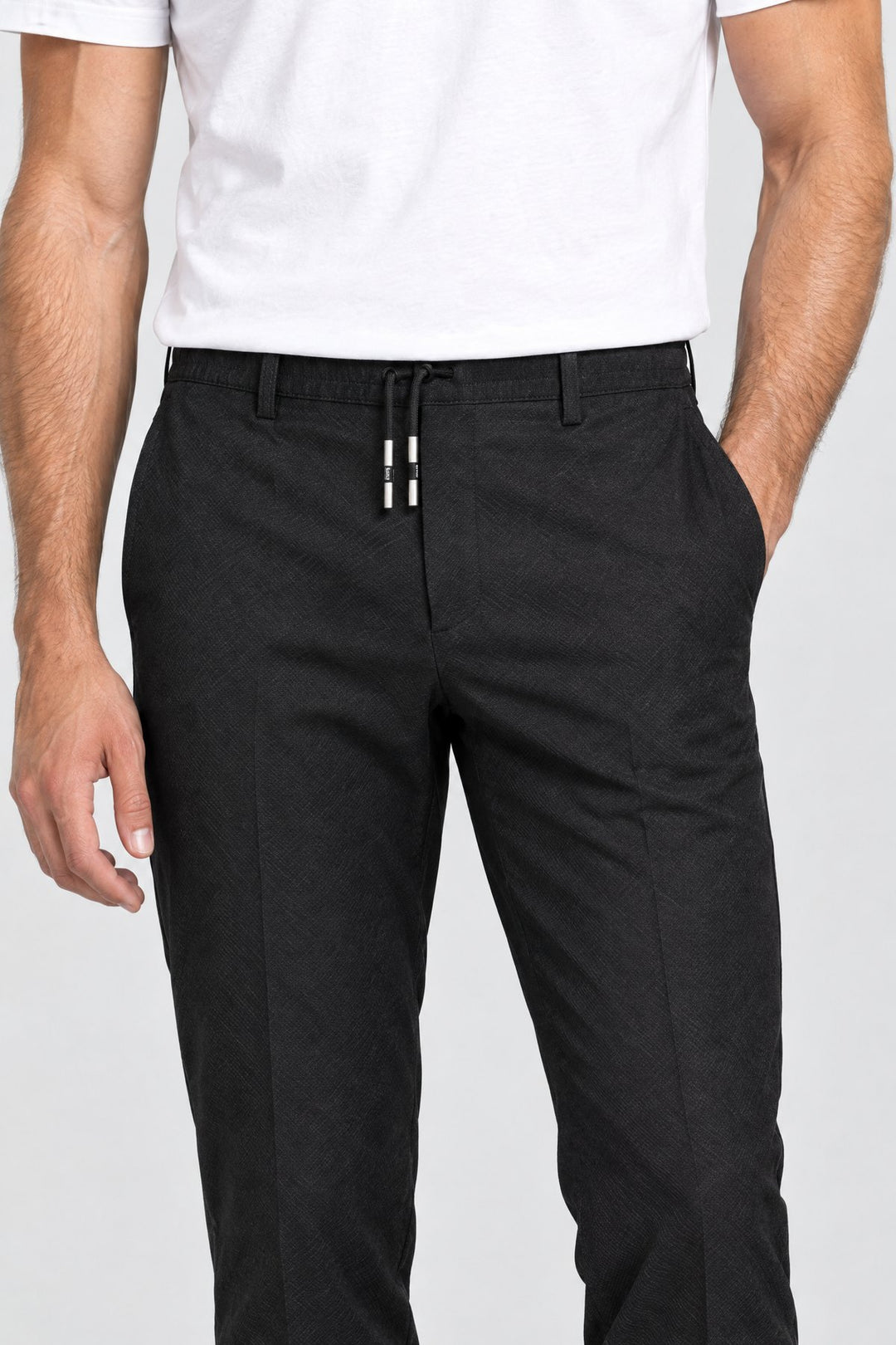 The Camden Tech Trouser in Black, detail