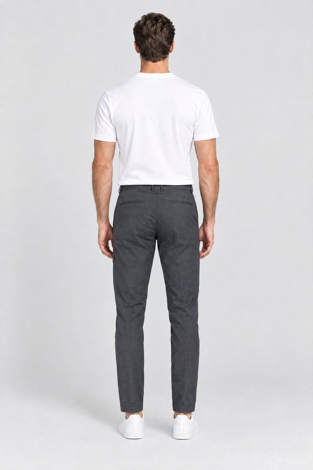 The Camden Tech Trouser in Charcoal, back view