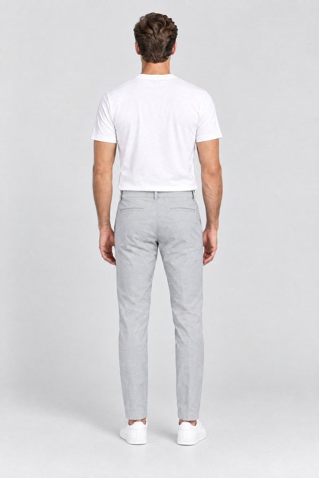 The Camden Tech Trouser in Light Grey, back view