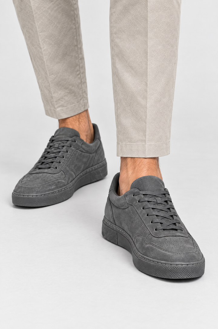 The Carnaby Trainer in Grey, on foot, pair